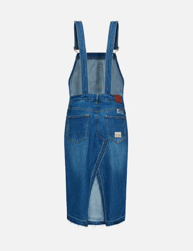 Abstract One-piece Dress for Creativity -Seagull Embroidered Denim Dungaree Dress