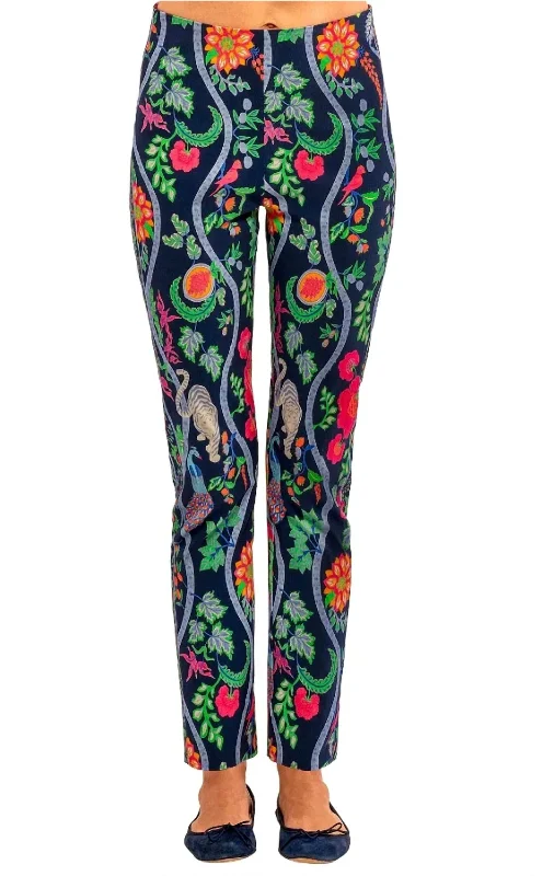 Stretchy knit tight trousers for women with soft fabric and relaxed fit -Gripeless Pants In Jungle Symphony