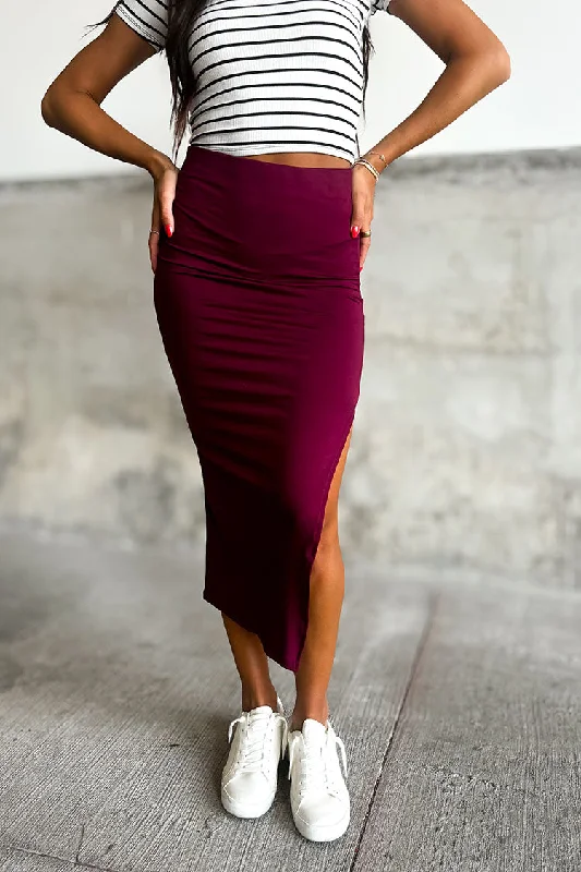 Belted Dresses for Shaping -Harlow Midi Skirt - Burgundy