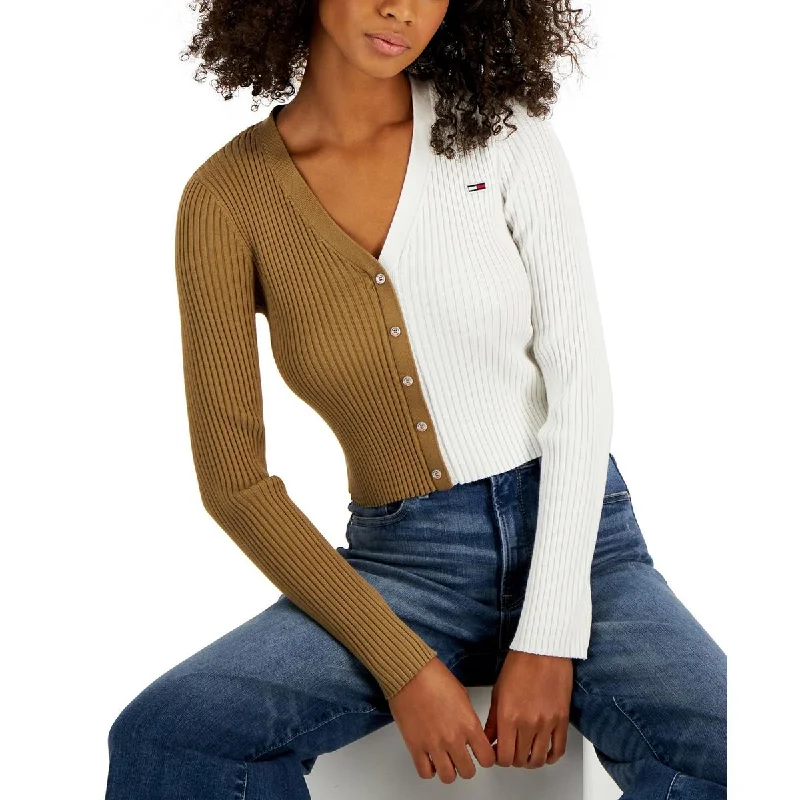 Sustainable Jeans for Eco -Tommy Jeans Womens Colorblock V-Neck Pullover Sweater