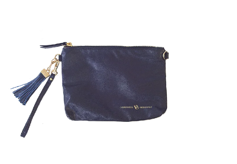 Handle bags with striped canvas for beach -Simple Clutch- French Navy