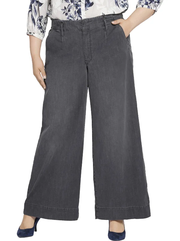 Holiday Jeans for Festive -Plus Womens High Rise Pleated Wide Leg Jeans