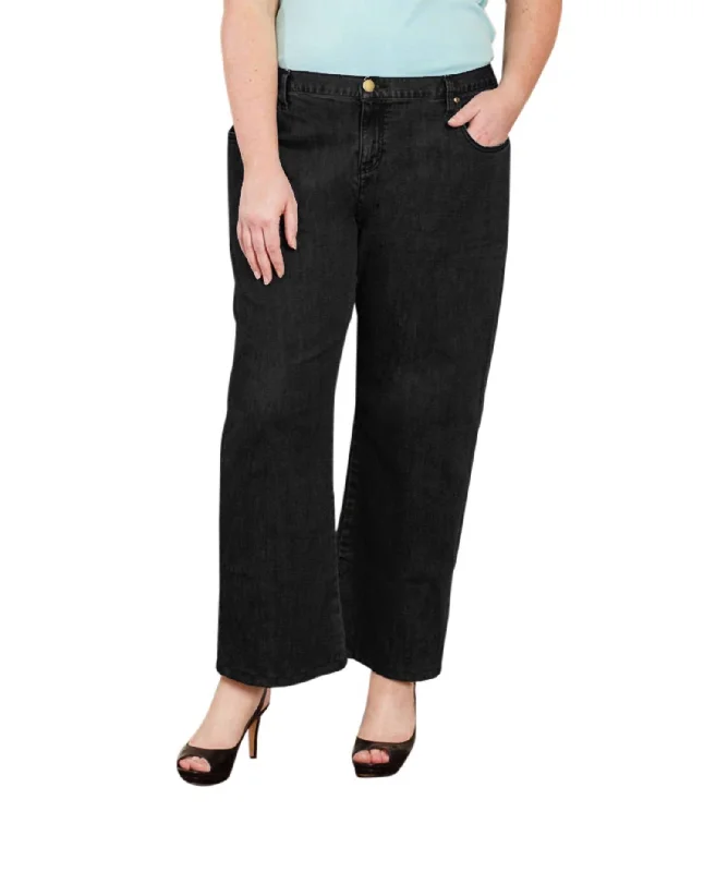 Raw Hem Jeans for Trendy -Plus Size Five Pocket Wide Leg Jeans In Black