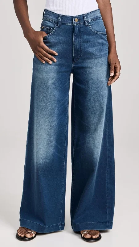 Graduation Jeans for Milestone -DL1961 Women Hepburn Wide Leg Jeans Stretch Denim Pants Orlena Blue