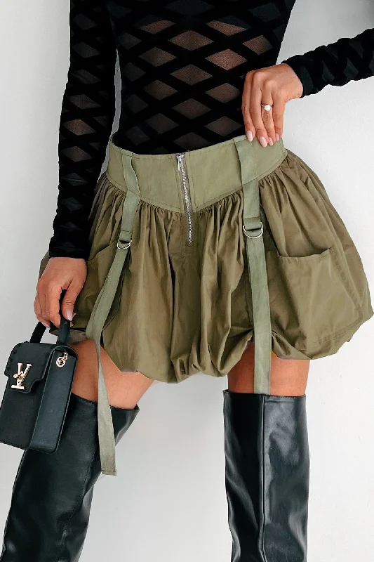 High-waisted Dresses for Flatter -Rebel By Choice Strap Detail Bubble Skirt (Olive)