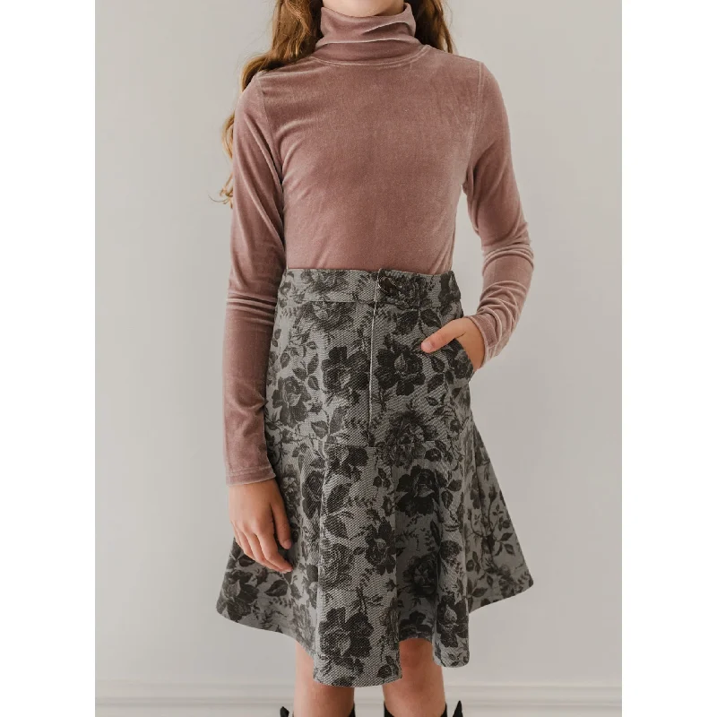 Wool Dresses for Warmth -Pink Label By Petite Amalie Grey Black Rose Printed Denim Skirt