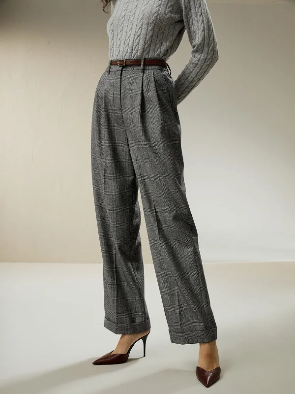 Tight trousers for women with decorative buttons and flattering silhouette for day wear -Wide Leg Wool-flannel Suit Trousers for Women