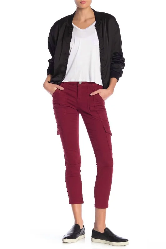 Tight trousers for women with leather accents and modern, bold design -Okana High-Rise Cargo Pants In Red