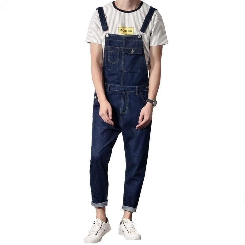 Club Jeans for Social -Long Jeans Jumpsuits for Men Casual Dark Blue Denim Bib Overalls