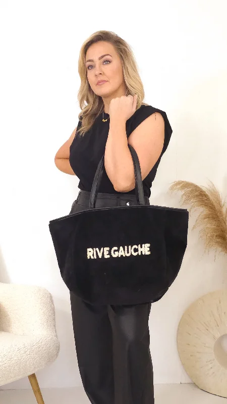 Handle bags with suede accents for texture -Rive Bag- Black