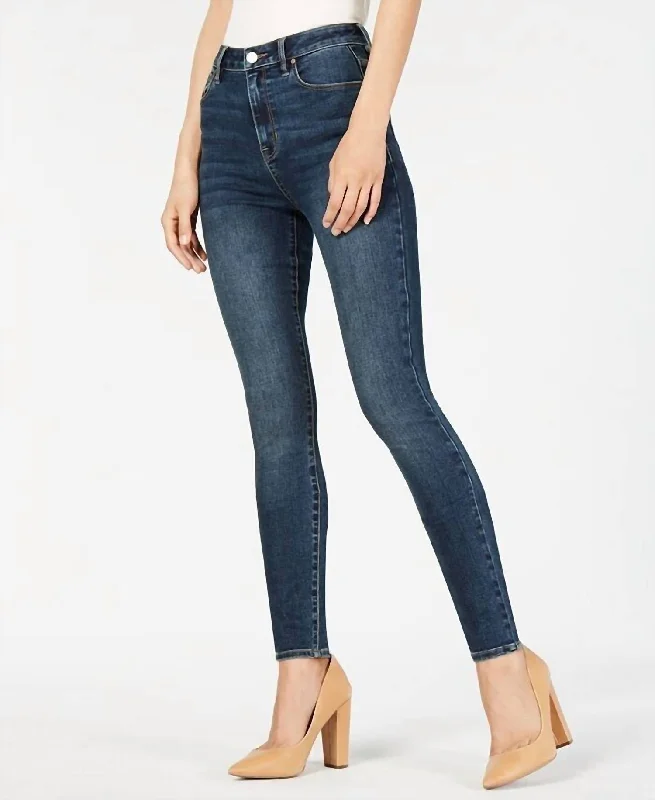 Stretch tight trousers for women with deep waistband for extra comfort and fit -The Sultry High Rise Skinny Jeans In Blue