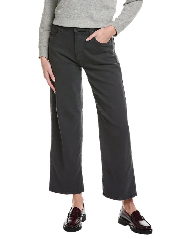 Black leather tight trousers for women with sleek, glossy finish for night out -MOTHER The Dodger Ankle Linen-Blend Peat Straight Leg Jean