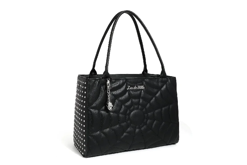 Handle bags with bold checks for trend -Black Giant Spider Web Tote