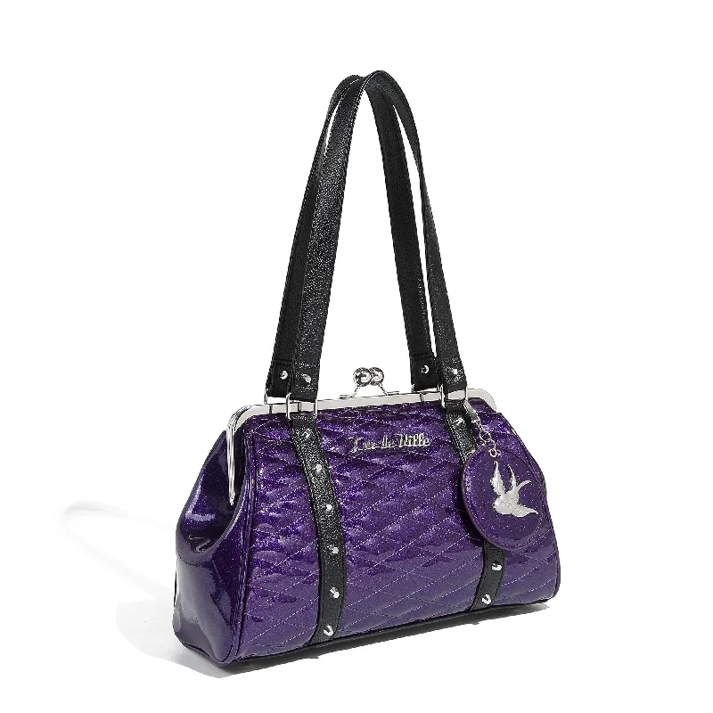 Handle bags with colorful handles for flair -Poisonous Purple Sparkle Love Bird Kiss Lock