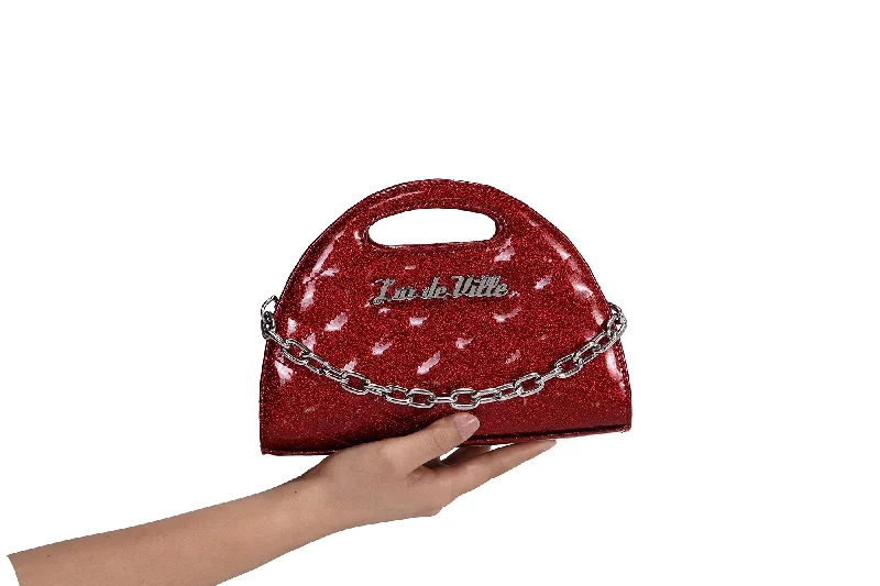 Handle bags with spacious pockets for travel -Red Rum Sparkle - Half Moon Tiny Tote