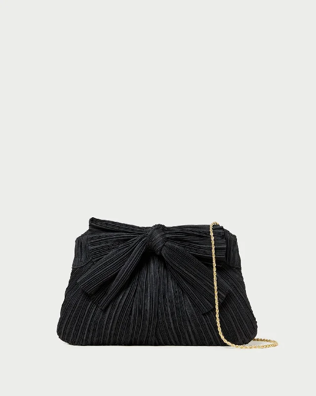 Handle bags with lightweight nylon for ease -Rayne Black Bow Clutch