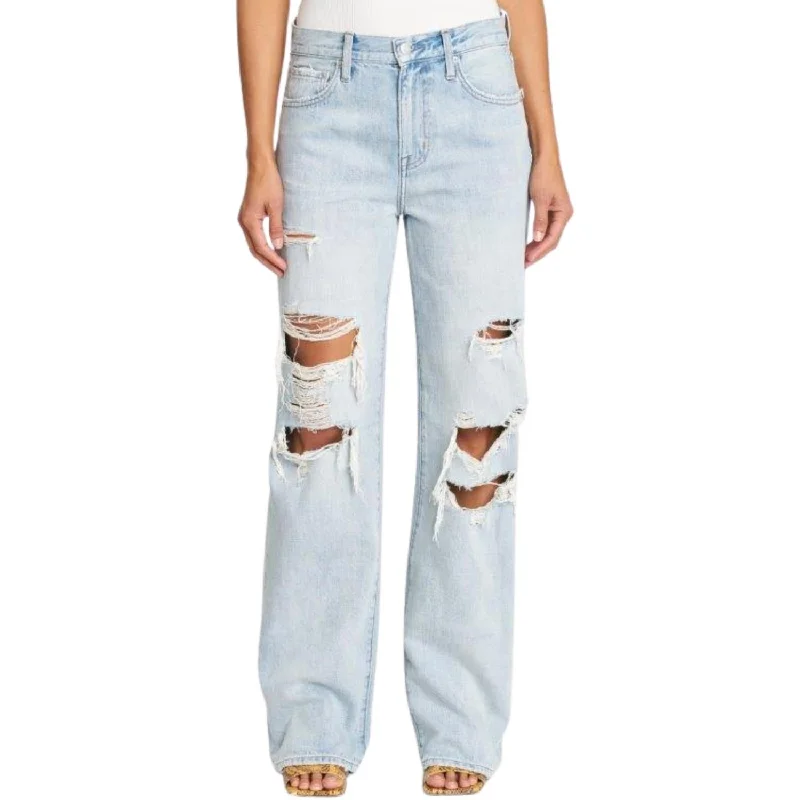 Gray Jeans for Neutral Tone -Bobbie Mid Rise Loose Straight Leg Jeans In Encinitas Distressed