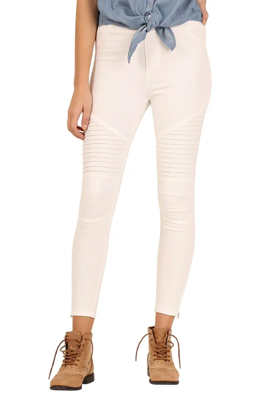 All-black tight trousers for women with simple, chic design for formal occasions -Washed Moto Jegging In Off-White