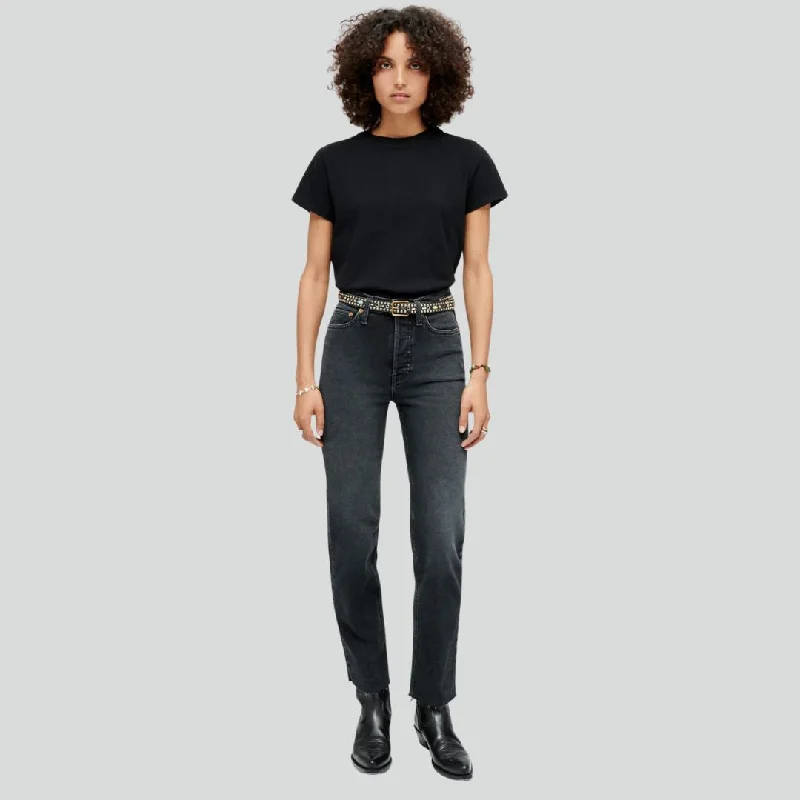 Wide Leg Jeans for Comfort -70s Stove Pipe Jeans (Washed Noir)