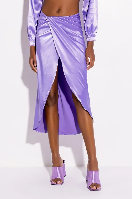 Cocktail Dresses for Party Time -ON MY LEVEL WRAP FRONT SATIN MIDI SKIRT