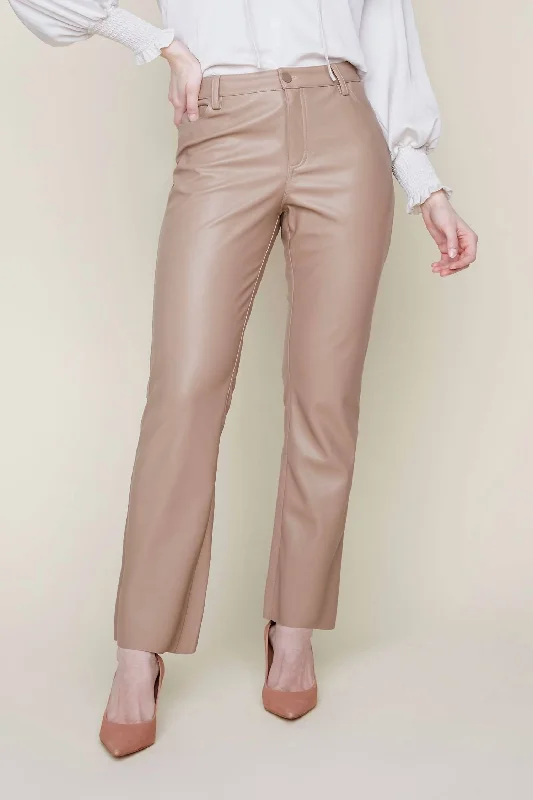 Soft fabric tight trousers for women with breathable material for year-round wear -Faux Leather Pant In Tan