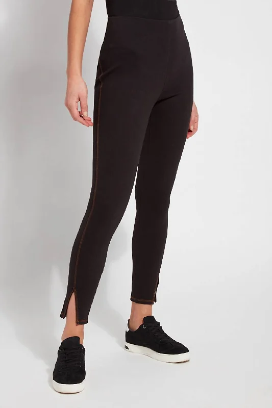 Stretch denim tight trousers for women with flexibility and stylish design -Side Slit Denim In Black