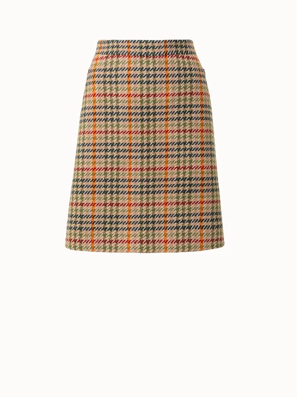 Embroidered Dresses for Detailed -Checked Wool Short Skirt