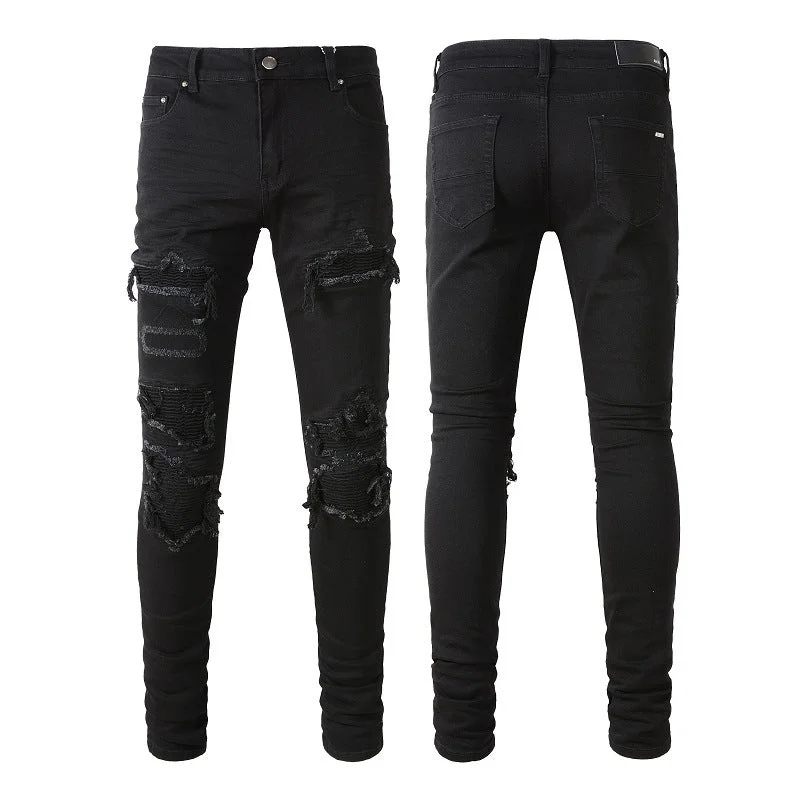 Travel Jeans for On-the-go -Midnight Style: Men's Black Patch Pleated Jeans