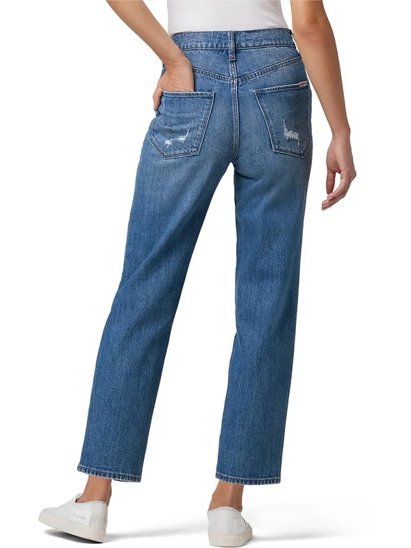 Hiking Jeans for Trail -Kass Womens High Rise Distressed Straight Leg Jeans