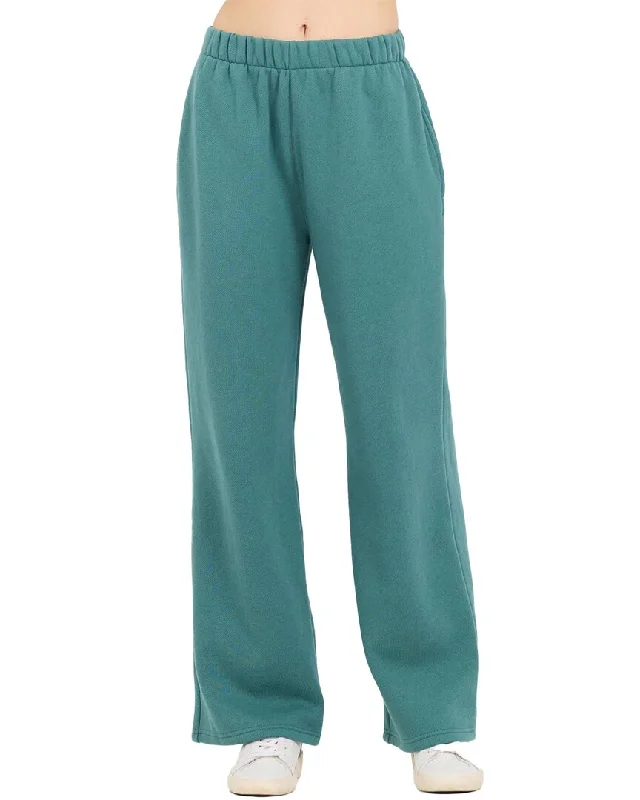 High-waisted tight trousers for women with tapered leg and vintage-inspired design -Vintage Havana Cotton Blend Fleece Wide Leg Pant