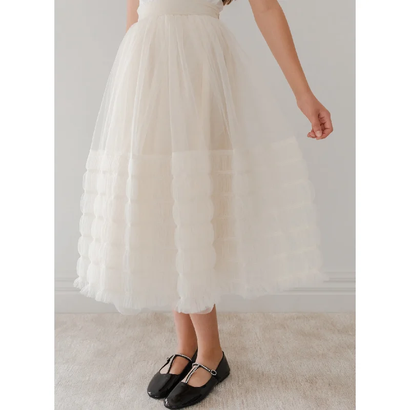 Satin Dresses for Shiny Look -Gold Label By Petite Amalie Cream Smocked Tulle Skirt