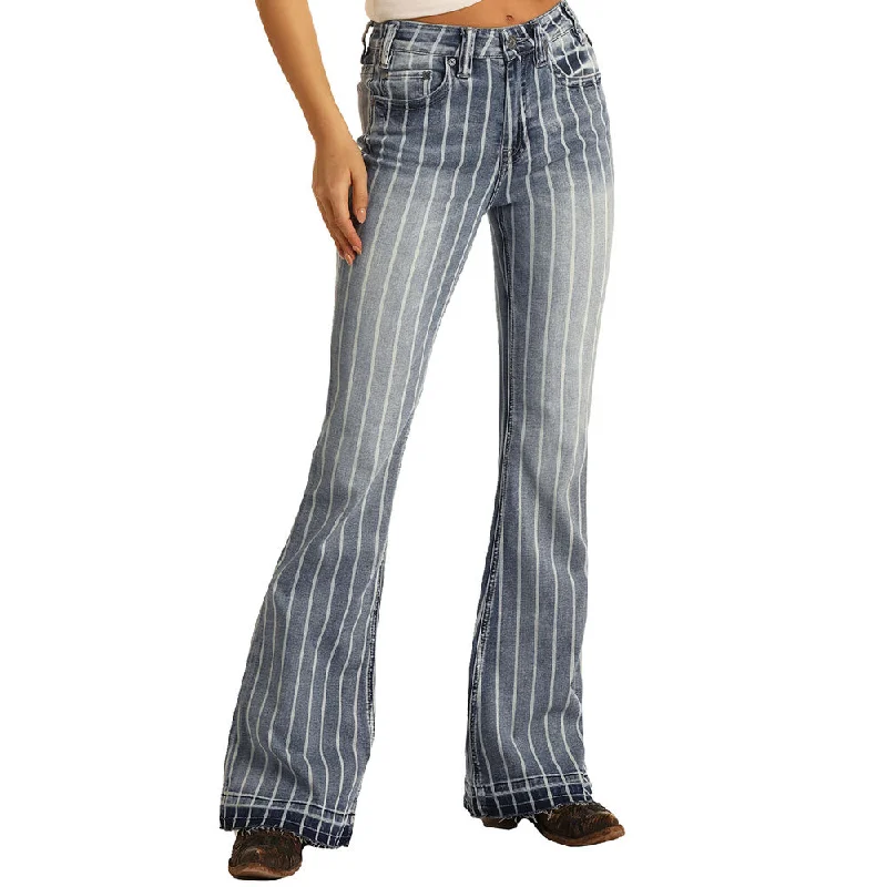 Weekend Jeans for Lazy -Rock & Roll Womens High Rise Extra Stretch Striped Trouser Jeans - W8H2533-44