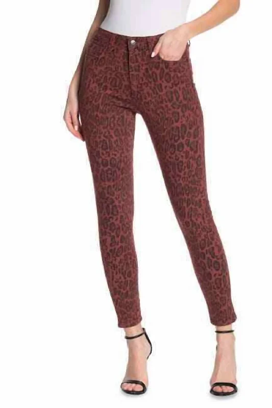 Stretch skinny tight trousers for women with full-length design and modern flair -The Charlie Leopard Print High Rise Skinny Jeans In Rust Brown