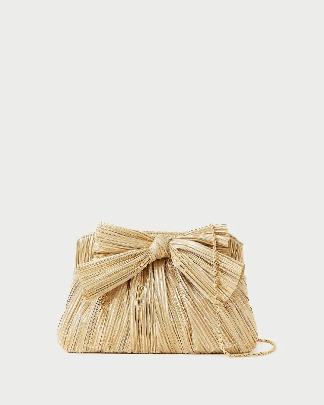 Handle bags with soft fabric for comfort -Rayne Gold Bow Clutch