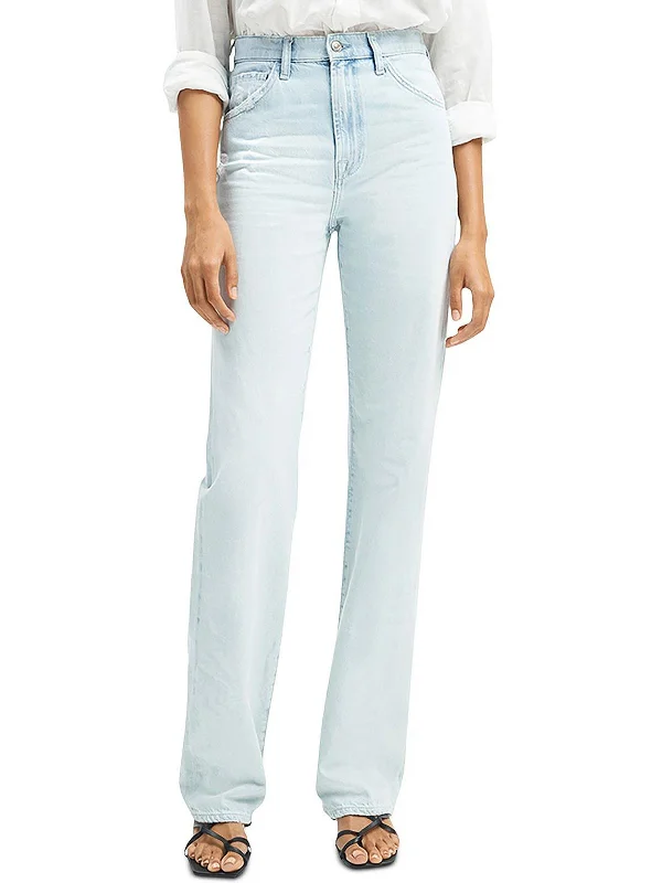 Tight trousers for women with belt loops and classic design for versatile look -Womens Distressed High-Rise Slim Jeans