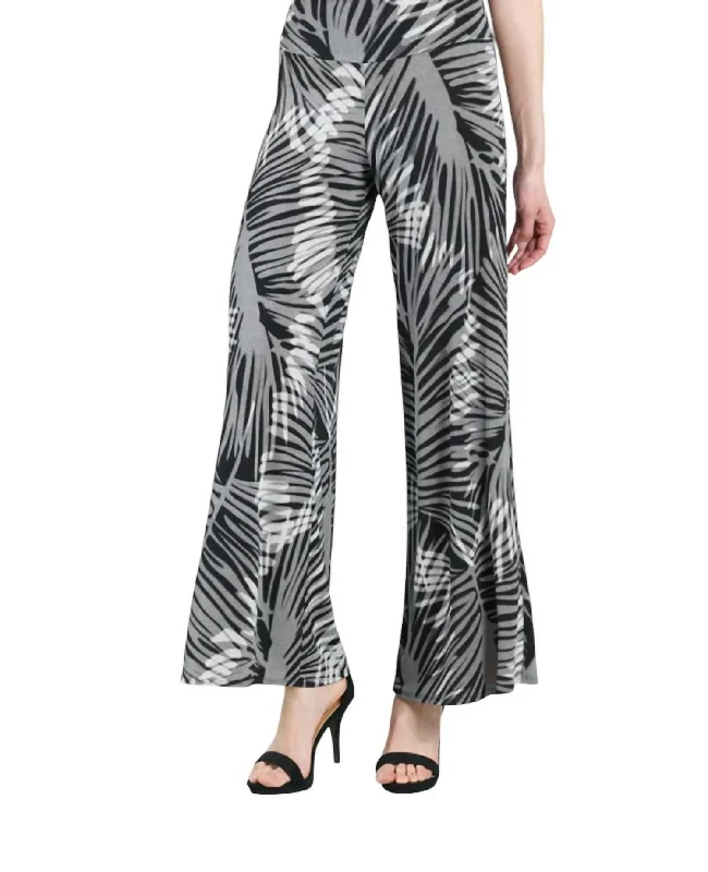 Bright colored tight trousers for women with striking hues for bold statement -Palm Leaf Palazzo Pant In Black/taupe