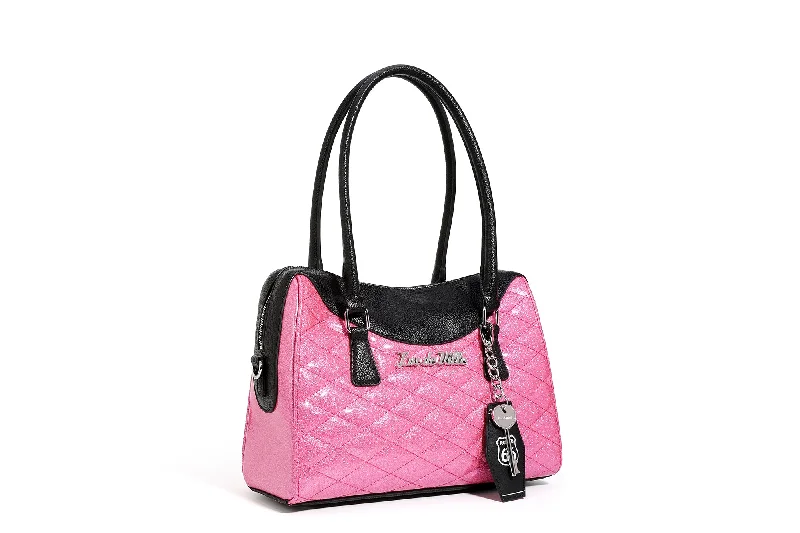 Handle bags with camouflage patterns for edge -Black and Winkle Pink Sparkle Route 66 Tote