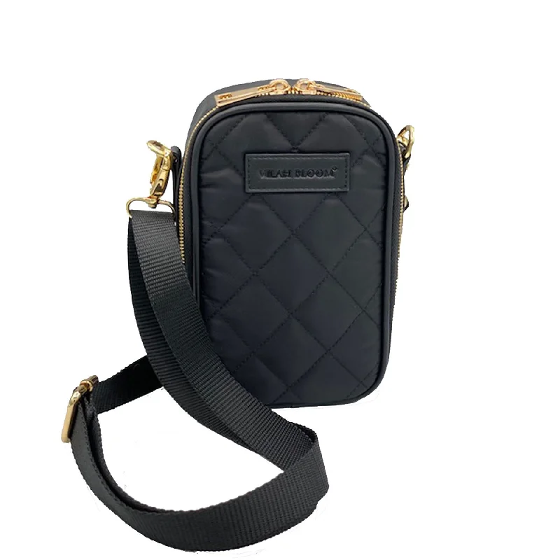 Handle bags with contrast stitching for detail -Quilted Nylon Crossbody- Onyx