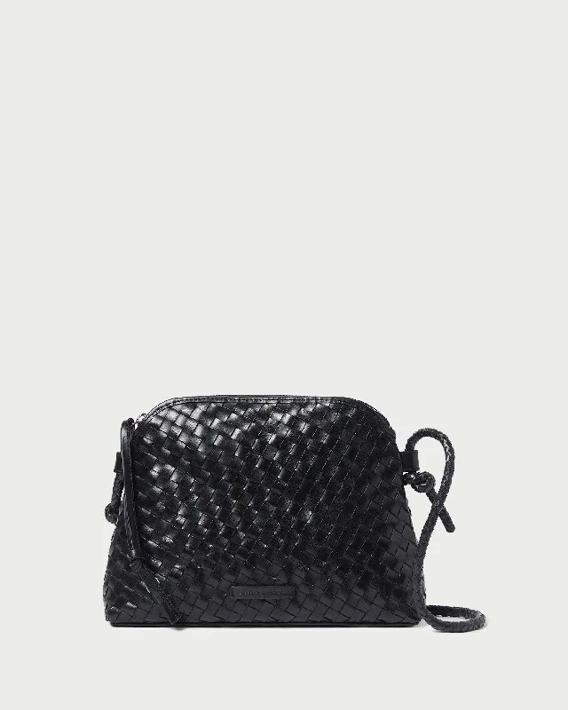 Handle bags with soft velvet for luxury -Mallory Black Woven Leather Crossbody