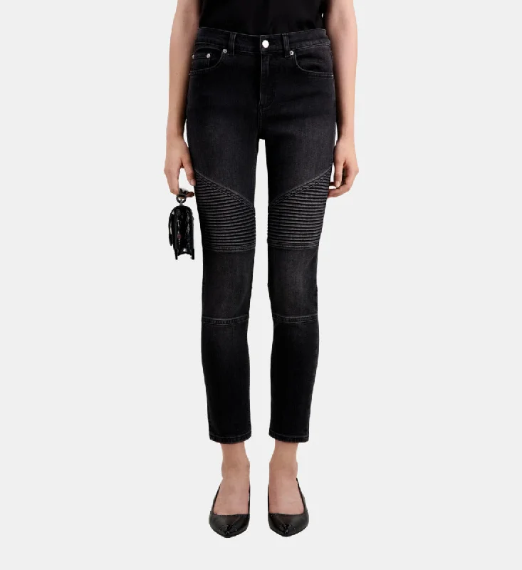 Black tight trousers for women with sleek design and versatile styling options -Slim Biker Jeans