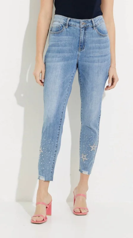 Cutoff Shorts Jeans for Fun -Star Bling Lower Leg Jeans In Medium Blue