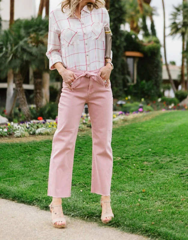 Business casual tight trousers for men with sleek design and refined finish -Bowie Tie Front Jeans In Peach Rose