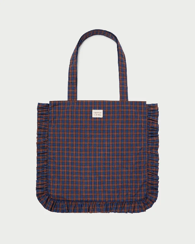 Handle bags with durable hemp for sustainability -Justine Navy Ruffle Tote