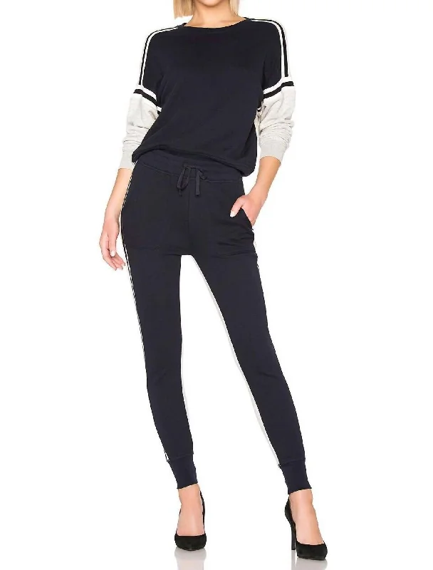 Tight trousers for women with faux leather material for sleek and modern look -Jairo Side Stripe Sweatpants In Gray, Navy