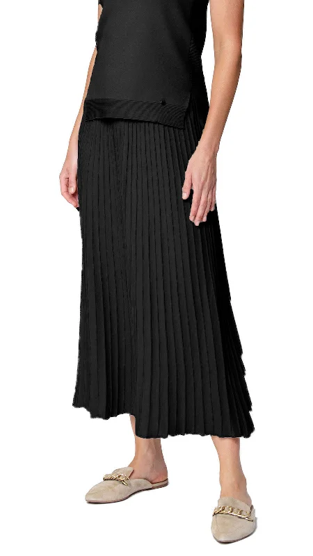 Beaded Dresses for Glamour -Geraldina Pleated-Knit Maxi Skirt; Black