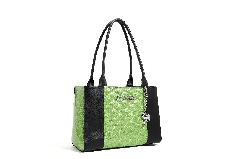 Reversible handle bags offering dual design styles -Black and Envy Green Sparkle Cha Cha Totes