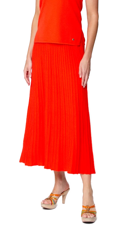 Lace Dresses for Delicate -Geraldina Pleated-Knit Maxi Skirt; Bright Orange