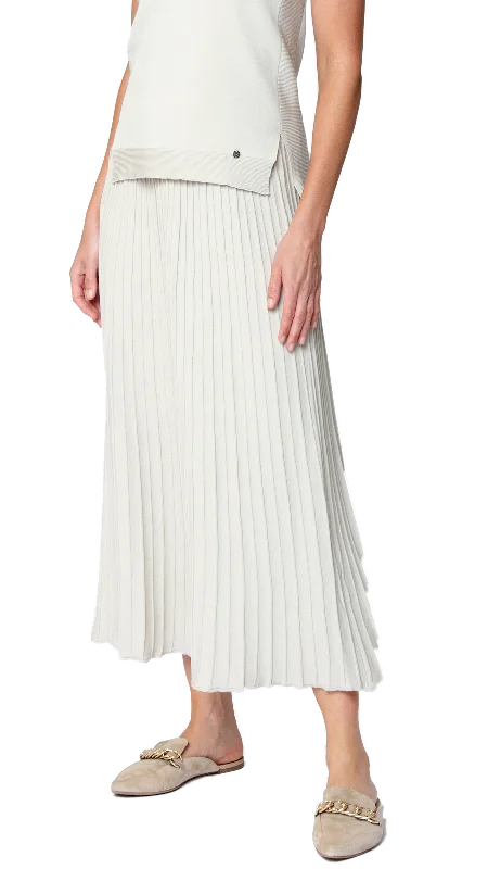 Flared Dresses for Retro -Geraldina Pleated-Knit Maxi Skirt; Beige