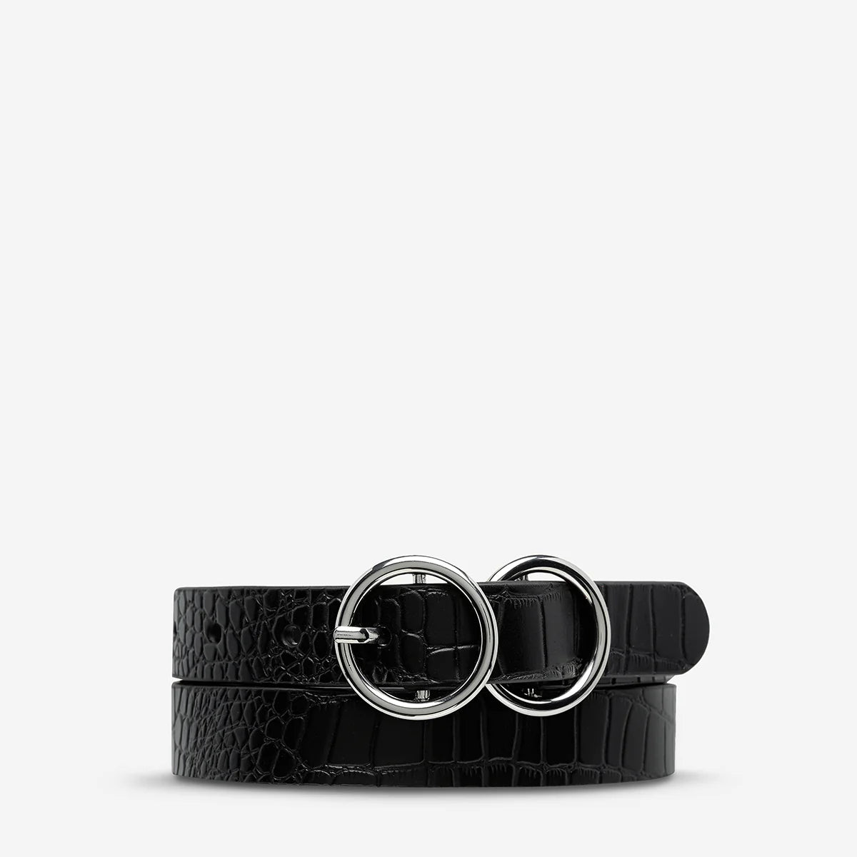 Raw Denim Jeans for Authentic -Mislaid Skinny Belt (Black Croc + Silver)