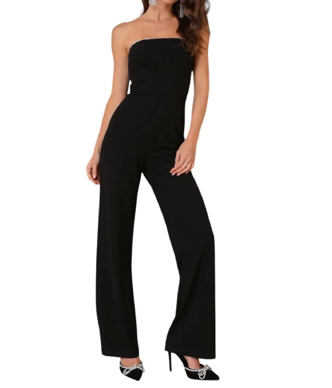 High-waisted tight trousers for women with elastic waistband for added comfort -Strapless Jumpsuit In Black